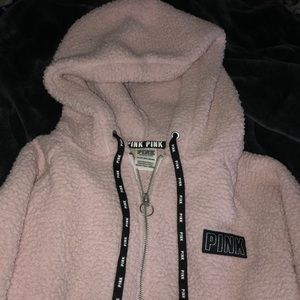 PINK half zip sherpa hoodie/sweater